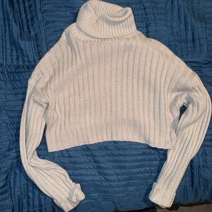 Forever 21 Cream Ribbed Turtleneck Sweater